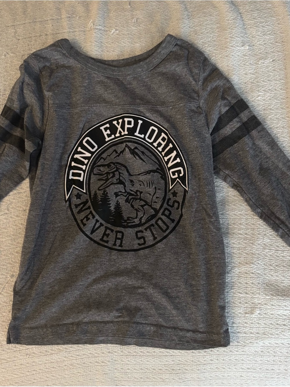 Kids' Grey 'Dino Exploring Never Stops' Long Sleeve Tee size 4T